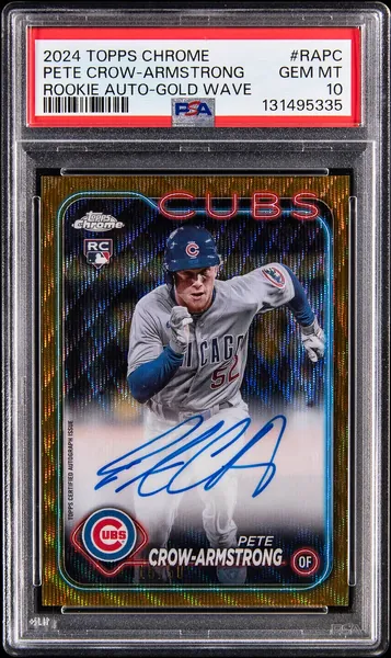 PSA 10 2024 Topps Chrome Pete Crow-Armstrong rookie autograph Gold Wave card